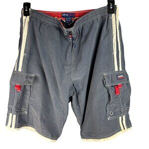 Cuffys Cape Cod Swim Trunk Men's L Gray Red Trim Cargo Shorts